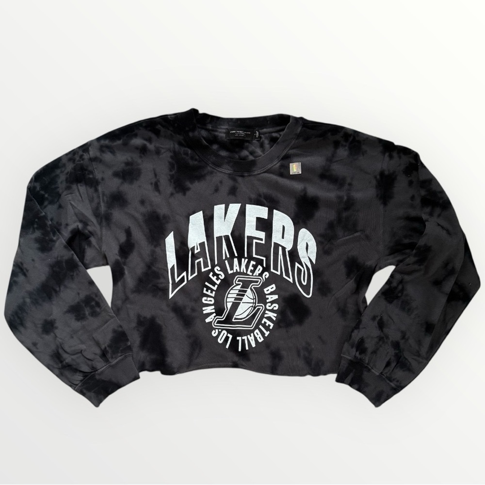 Junk Food Clothing LA Lakers Cropped Sweatshirt Tie Dye Vintage Black NBA Small